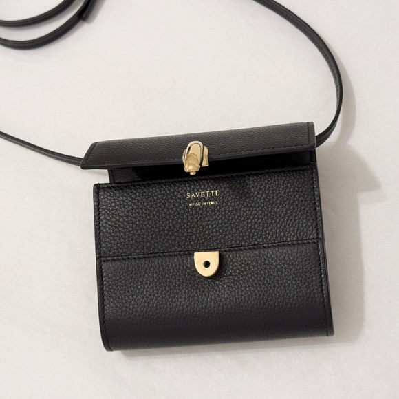 SAVETTE Symmetry Wallet Bag in Black Grained Calfskin Leather - Picture 6 of 12